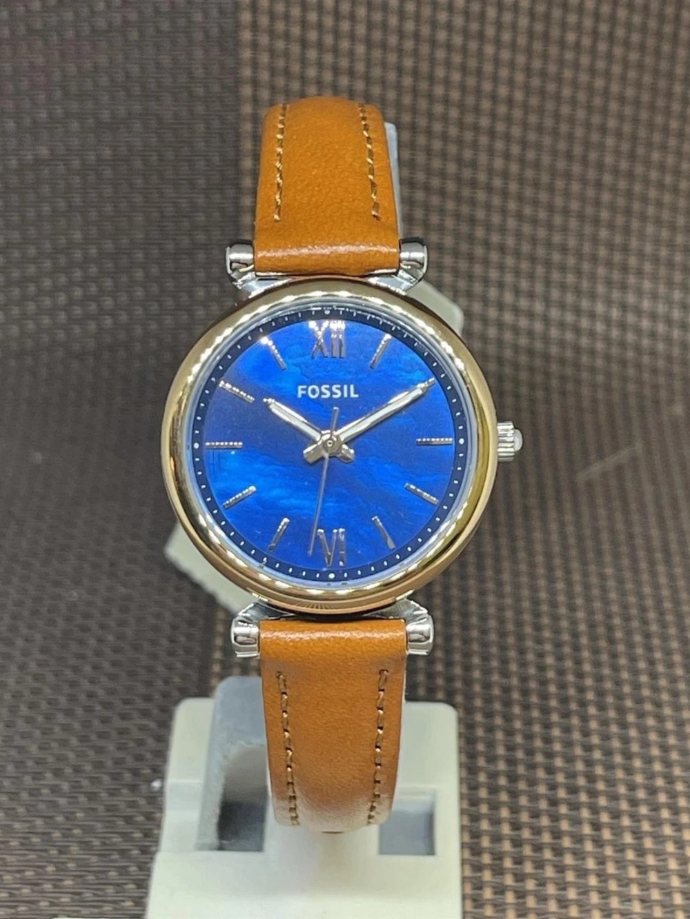 Fossil Women's Blue Dial Tan Leather Strap Watch Original Brand New